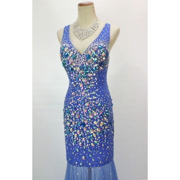 NWT Jovani Authentic Royal Beaded Halter Open-Back - Picture 7 of 8